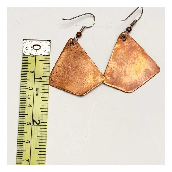 Artisan crafted copper star and moon celestial boho bohemian dangle earrings - Picture 4 of 5